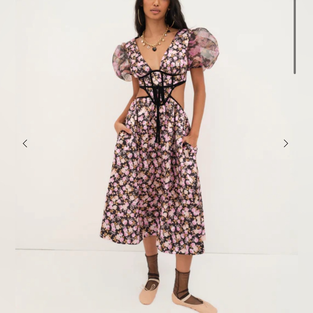 For Love And Lemons Madison Floral Midi Dress
